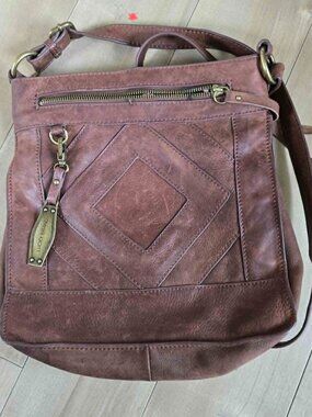 Lucky Brand Genuine Leather Crossbody Bag Brown Boho Distressed Purse